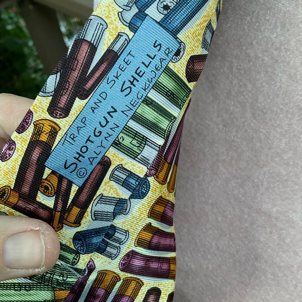 Alynn Neckwear yellow silk tie titled Shotgun Shells image of bullets - Picture 3 of 7
